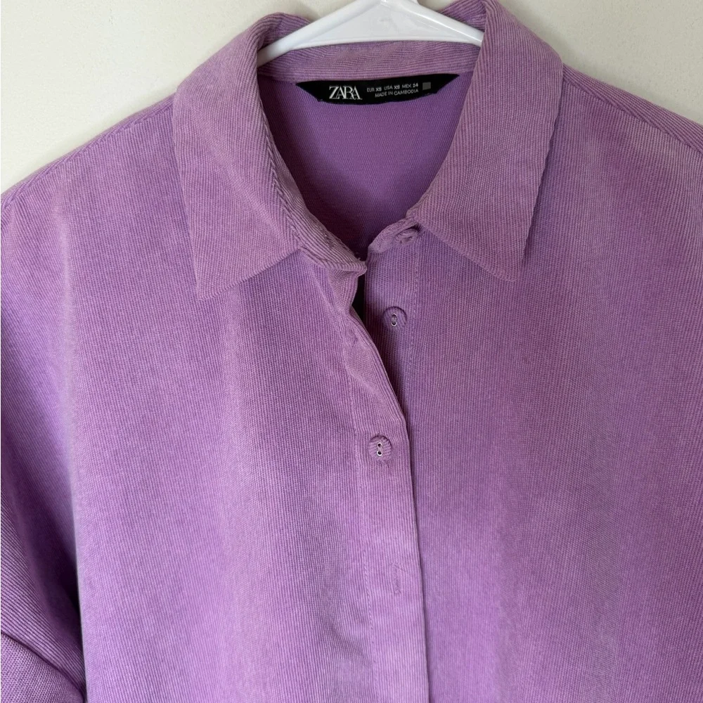 Zara Purple Lilac Casual Corduroy Button Front Oversized Shirt Jacket Shacket XS - Picture 4 of 16